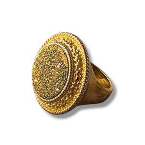Vintage HN Heng Nai Gold Plated Round Druzy Ring Size 9 Glam Oldmoney